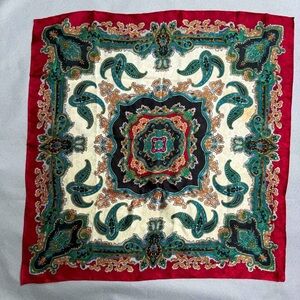 Unbranded Burgundy Multicolor Paisley Square Polyester Satiny Scarf 29 x 29”